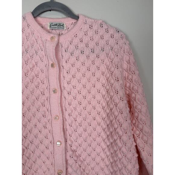 Vintage 1960’s Cuddle Knit Cardigan Sweater Pink 3/4 Sleeves Textured XL - Picture 2 of 7